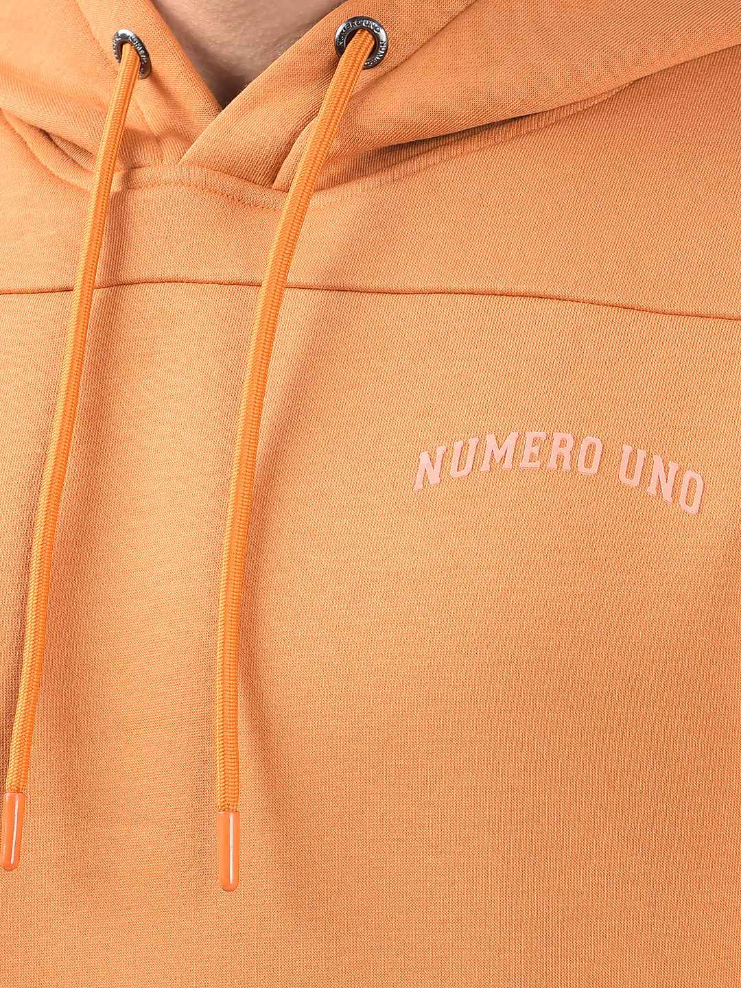 Numero Uno Men Orange Graphic Print Hooded Sweatshirt
